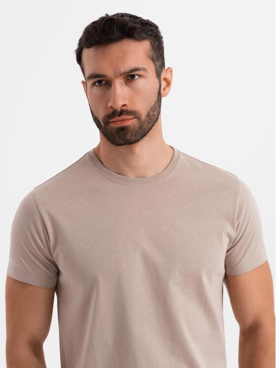 Ombre Ombre T-Shirt OM-TSBS-0236 Beżowy Regular Fit