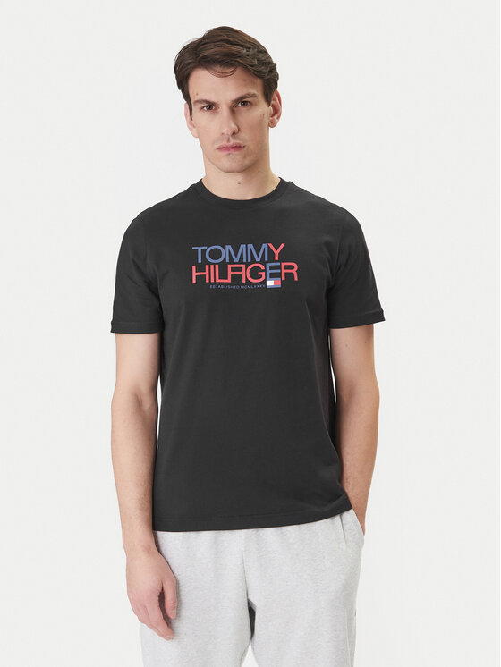 Tommy Hilfiger Tommy Hilfiger Póló Brand Love Big Text MW0MW42369 Fekete Regular Fit