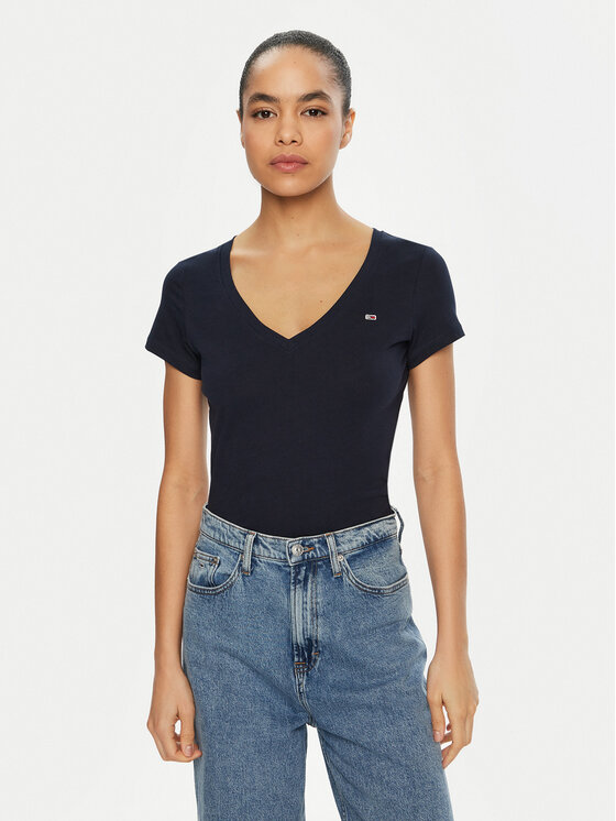 Tommy Jeans Tricou DW0DW20458 Bleumarin Slim Fit
