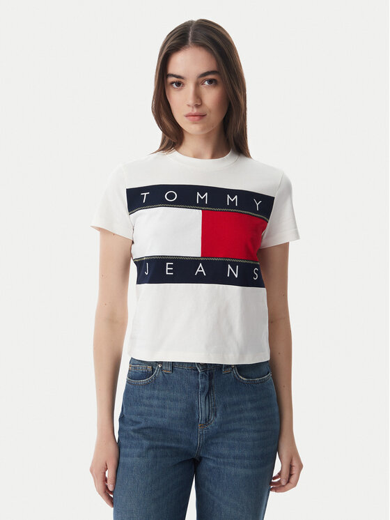 Tommy Jeans Póló Flag DW0DW22818 Fehér Regular Fit