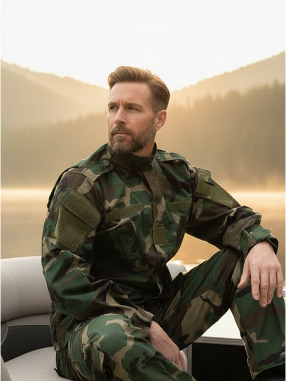 Jigga Wear Jigga Wear Komplet bluza i spodnie materiałowe Mundur Polowy Taktyczny Moro Camo Rip-Stop Wojskowy 130036 Khaki Regular Fit