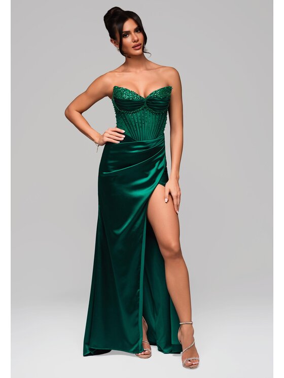 Ombre Ombre Sukienka wieczorowa LA-OM-DLR157 Zielony Regular Fit