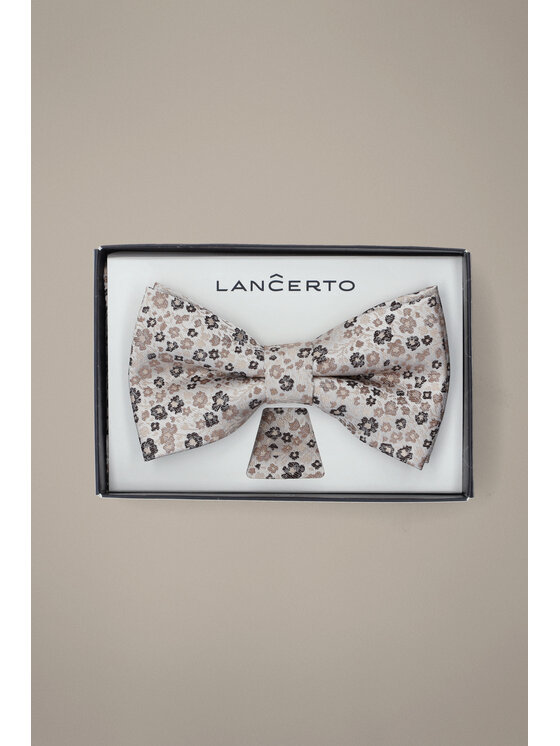 Lancerto Lancerto Komplet mucha i poszetka Mucha Jasnobeżowa MU090126000014 Beżowy