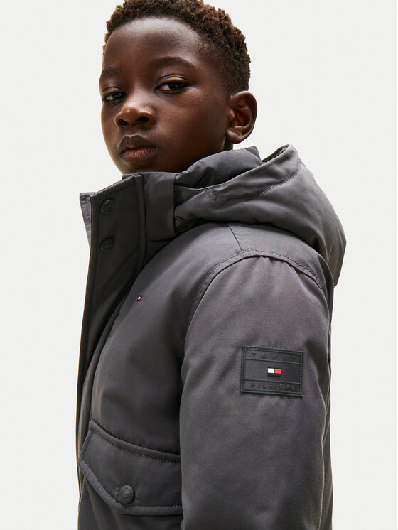 Tommy Hilfiger Tommy Hilfiger Зимно яке Hooded Fake Fur Bomber KB0KB09887 Сив Regular Fit
