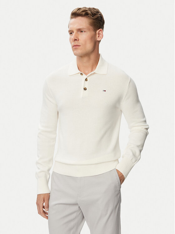 Tommy Jeans Pulover Essential DM0DM20304 Alb Slim Fit