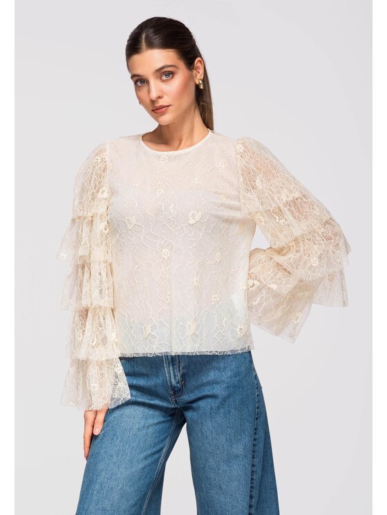 Ombre Ombre Bluzka OW-TS-E0008 Écru Loose Fit