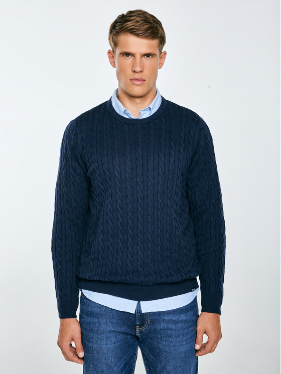 BIG STAR BIG STAR Sweter AMARIS Granatowy Basic Fit