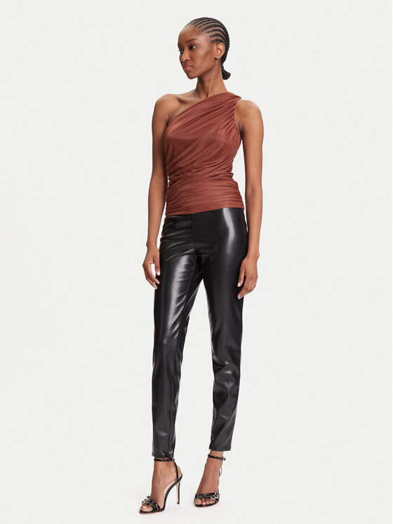 Guess Guess Kalhoty z imitace kůže New Prescilla Petite W4BB18 WGIK0 Černá Slim Fit
