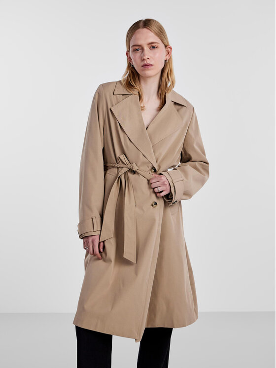 Pieces Trench 17141582 Bež Loose Fit