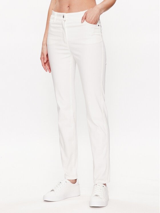 Olsen Pantaloni din material Mona 14000620 Alb Slim Fit