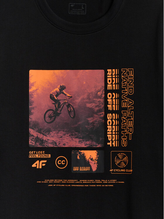 4F 4F T-Shirt WHEEL & WAVE Czarny Relaxed Fit