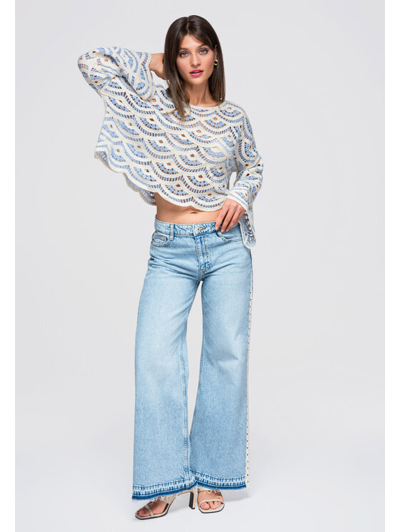 Ombre Ombre Bluzka OW-TS-E0049 Niebieski Loose Fit