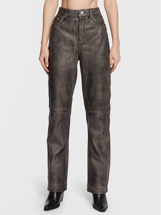 Remain Remain Kožené kalhoty Lynn RM1819 Černá Regular Fit