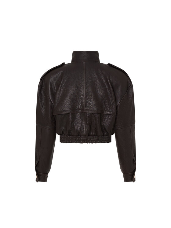 Mimika Mimika Kurtka skórzana Bomber 7 textured brown Brązowy Oversize