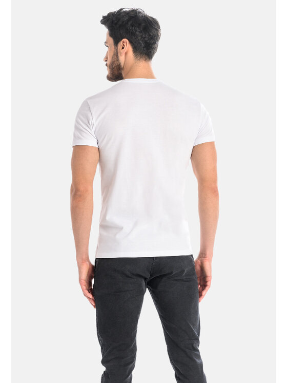Teyli Teyli T-Shirt męski bawełniany Luca Biały Classic Fit