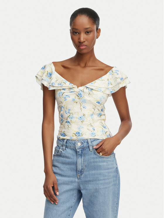 Guess Guess Blúzka W6GP23 K3106 Krémová Regular Fit