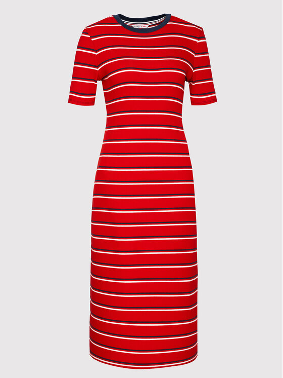 Tommy Jeans Tommy Jeans Ikdienas kleita Tjw Striped Rib Bodycon DW0DW10382 Sarkans Skin Fit
