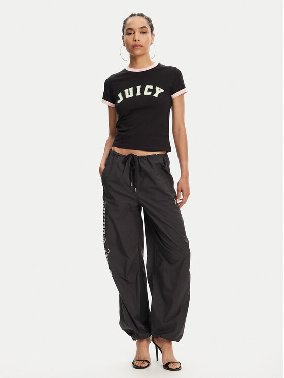 Juicy Couture Juicy Couture Tricou Collegiate Ringer JCWCT125320 Negru Slim Fit