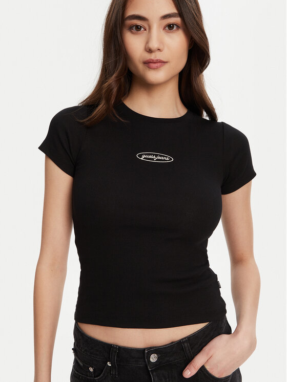 Guess Jeans Guess Jeans Tricou W5YP37 KA0H1 Negru Slim Fit