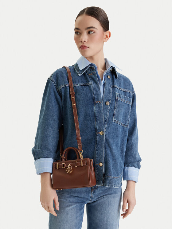 Tommy Hilfiger Tommy Hilfiger Ročna torba American Icon Micro Tote Leather AW0AW18167 Rjava