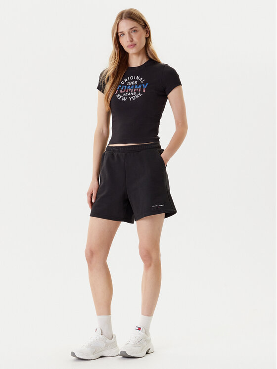 Tommy Jeans Tommy Jeans Pantaloni scurți sport Linear DW0DW21152 Negru Relaxed Fit