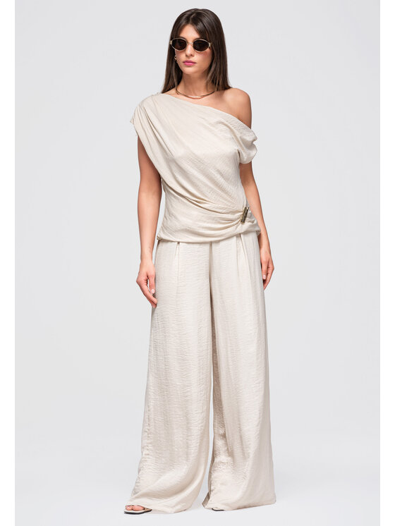 Ombre Ombre Spodnie materiałowe OW-PA-E0012 Beżowy Relaxed Fit