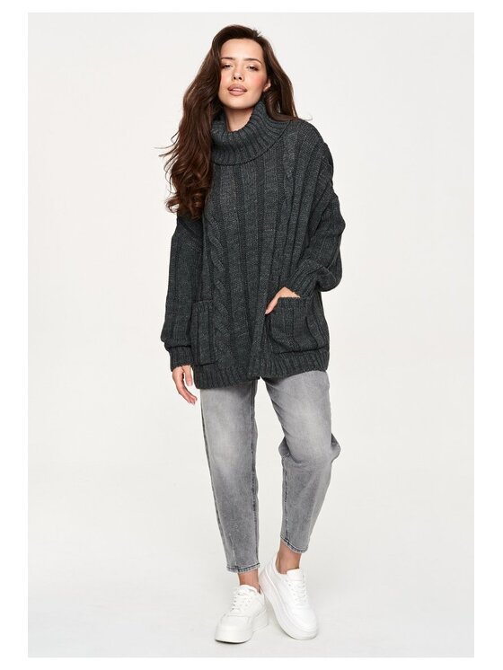 Makadamia Makadamia Sweter S179 Szary Loose Fit