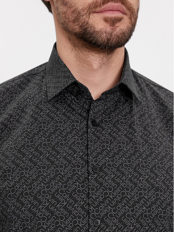 Calvin Klein Calvin Klein Πουκάμισο Logo Print K10K112312 Μαύρο Slim Fit