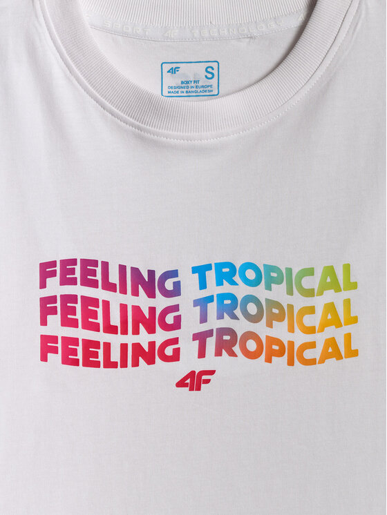 4F 4F T-Shirt BEACHWEAR Biały Boxy Fit