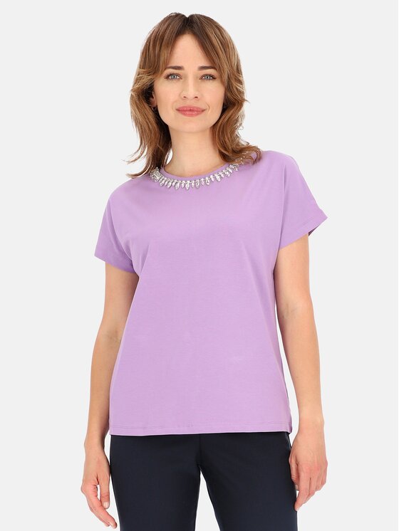 Perso Perso T-Shirt TCE243000F Fioletowy Regular Fit