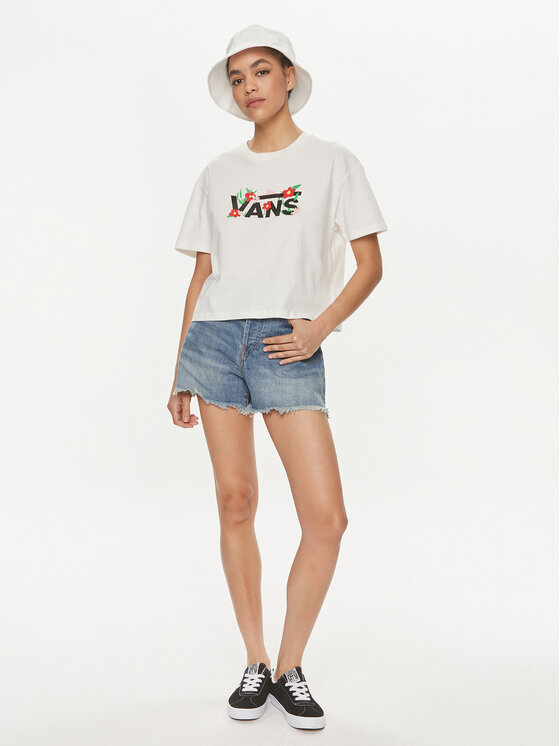 Vans Vans Tricou Fleurs Os Crop Ss VN000JG7 Écru Regular Fit