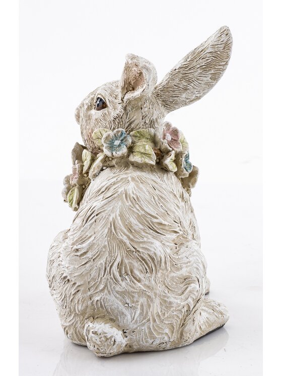 MIAhome MIAhome Figurka królik PELUCHE leżący z wiankiem kwiatów Biały