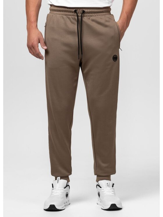 PITBULL PITBULL Spodnie dresowe Tape Logo Brązowy Regular Fit