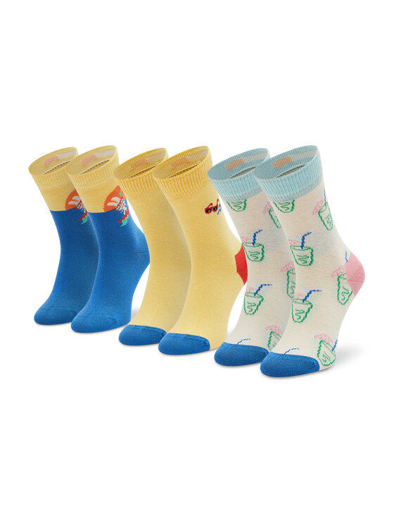 Set de 3 perechi de șosete lungi pentru copii Happy Socks XKTRA08-2000 Albastru