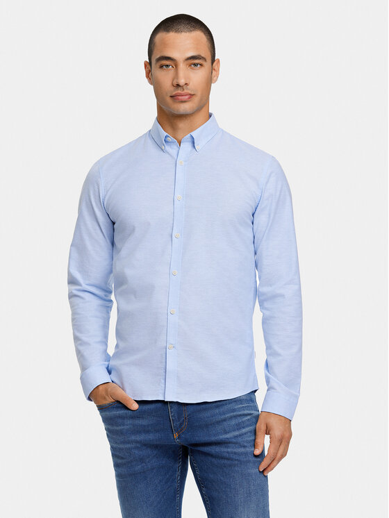 Lindbergh Krekls 30-203174 Gaiši zils Slim Fit