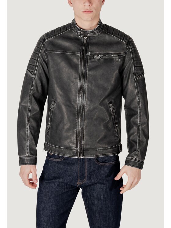 Jack&Jones Jack&Jones Μπουφάν δερμάτινο JJEROCKY WASHED PU JACKET NOOS Μαύρο Regular Fit