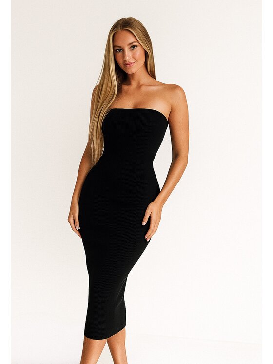 Nudyess Nudyess Úpletové šaty Melrose Midi z prążka Čierna Fitted Fit
