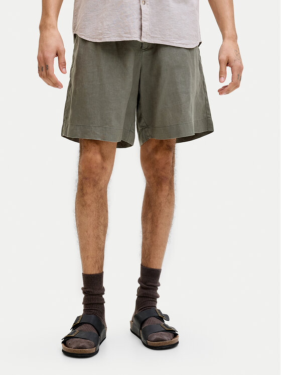 Jack & Jones Pantalon scurți din material Lawrence 12253134 Verde închis Wide Leg