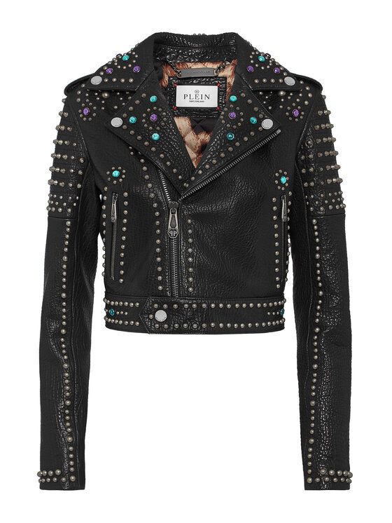 PHILIPP PLEIN PHILIPP PLEIN Kožená bunda 4115 Černá Regular Fit