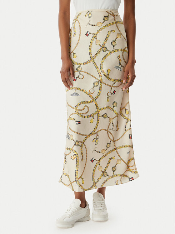 Tommy Jeans Tommy Jeans Maxi suknja Chain Print DW0DW22298 Svijetlo bež Slim Fit