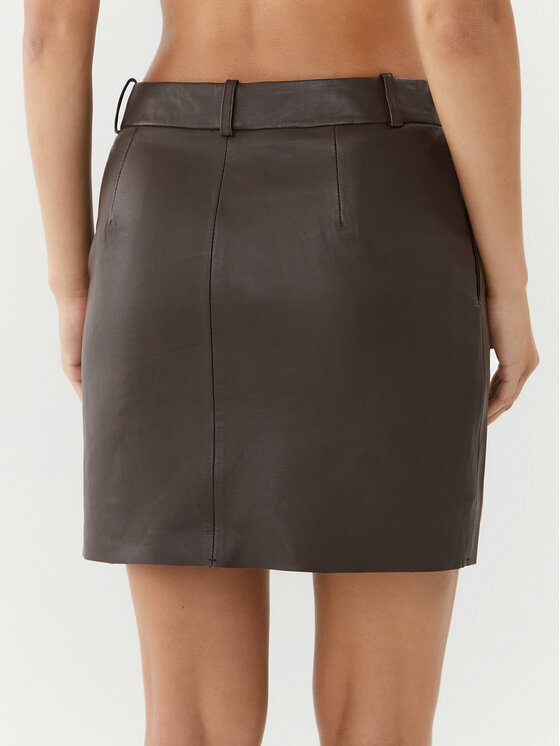 Gestuz Gestuz Kožená sukně 10908203 Hnědá Slim Fit