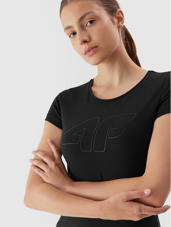 4F 4F Tričko 4FAW23TTSHF0907 Čierna Slim Fit
