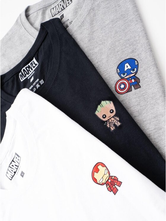 Marvel Marvel Komplet t-shirtów Zestaw 3 Damskich T-Shirtów Czarny / Biały / Szary Marvel Mini Heroes L Kolorowy Regular Fit