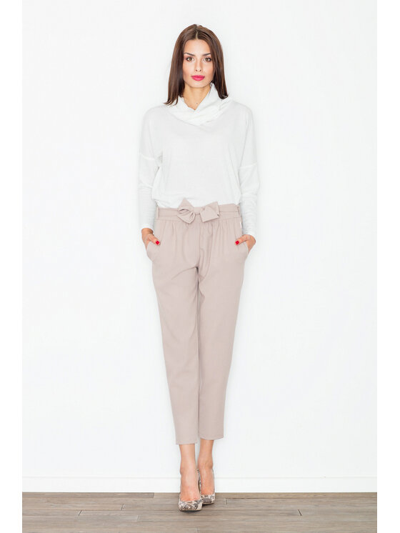 FIGL FIGL Spodnie damskie M523 Beżowy Regular Fit