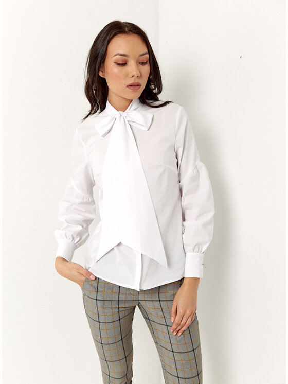 Bubala Bubala Bluzka Kokarda white Biały Feminine Fit