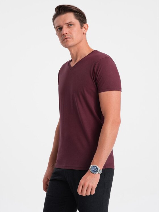 Ombre Ombre T-Shirt OM-TSBS-0145 Bordowy Regular Fit