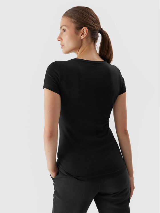 4F 4F T-krekls 4FAW23TTSHF0907 Melns Slim Fit