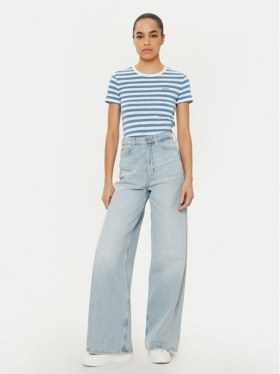 BOSS BOSS Tričko C_Esla_Striped 50504192 Modrá Regular Fit