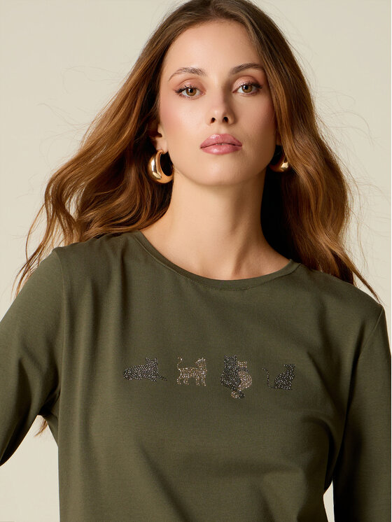Oltre Oltre T-Shirt G078J004677N035 Zielony Regular Fit