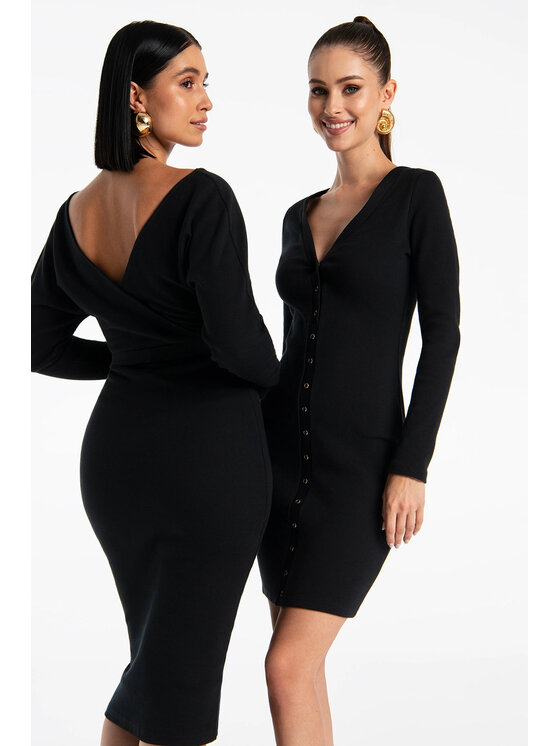Nudyess Nudyess Vestito di maglia Merapi midi z prążka Nero Fitted Fit